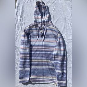 Multi color dress shirt with hood. Mens medium. Very good condition. no stains.